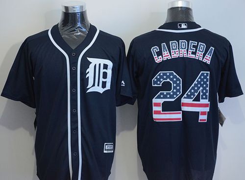 Tigers #24 Miguel Cabrera Navy Blue USA Flag Fashion Stitched MLB Jersey